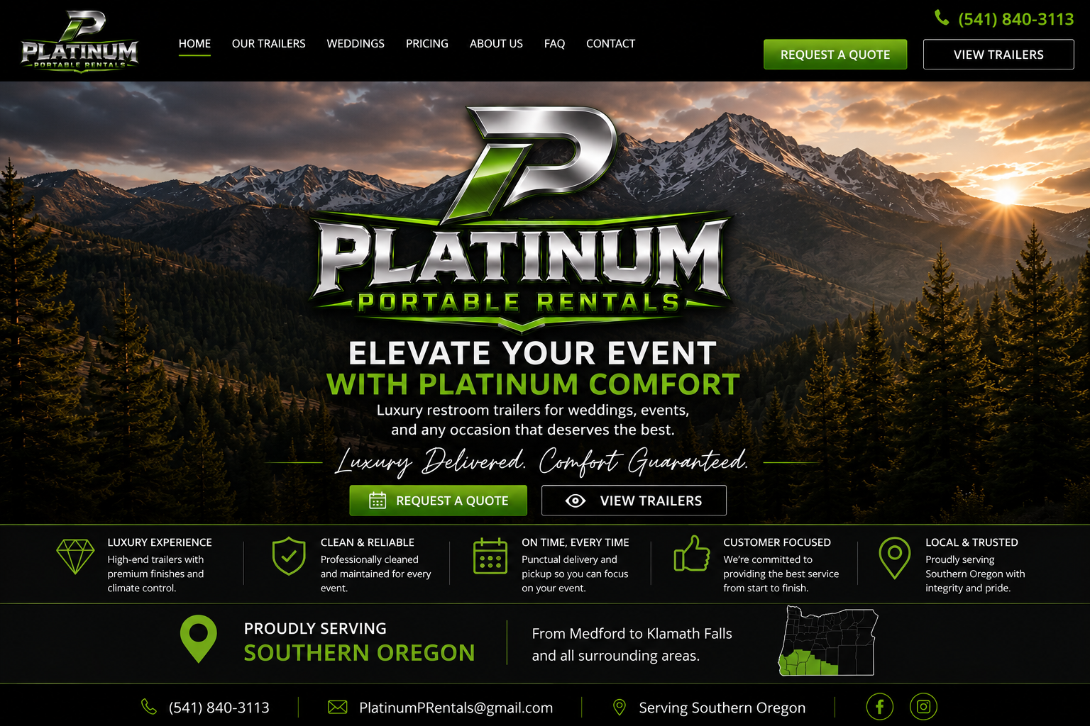 Platinum Portable Rentals homepage